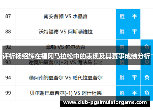 评析杨绍辉在福冈马拉松中的表现及其赛事成绩分析